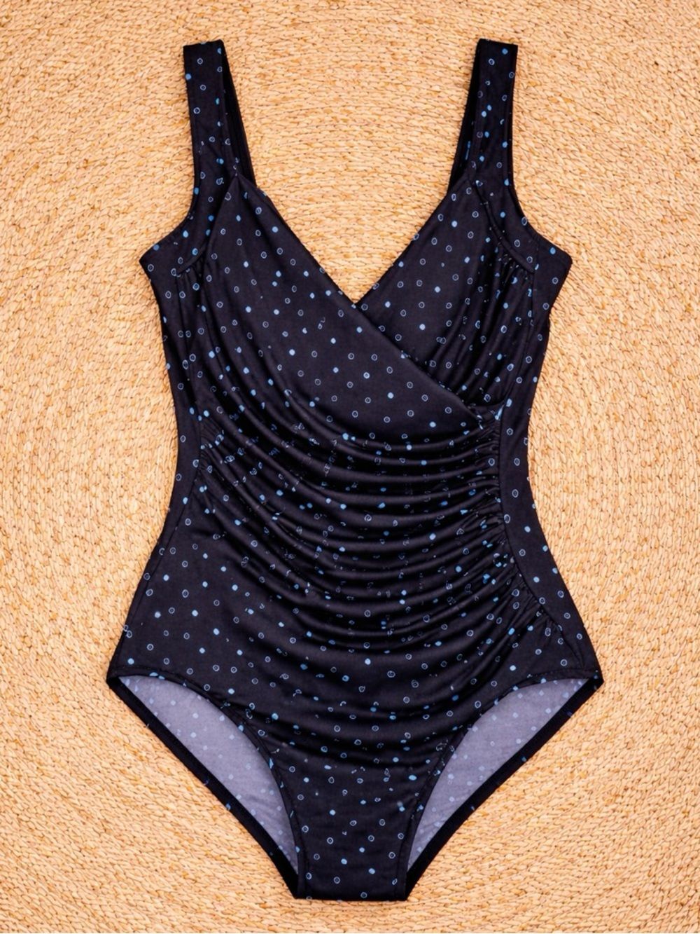 Miraclesuit Black Blue Polka Dot One Piece Swimsuit Tummy Control Underwire 14